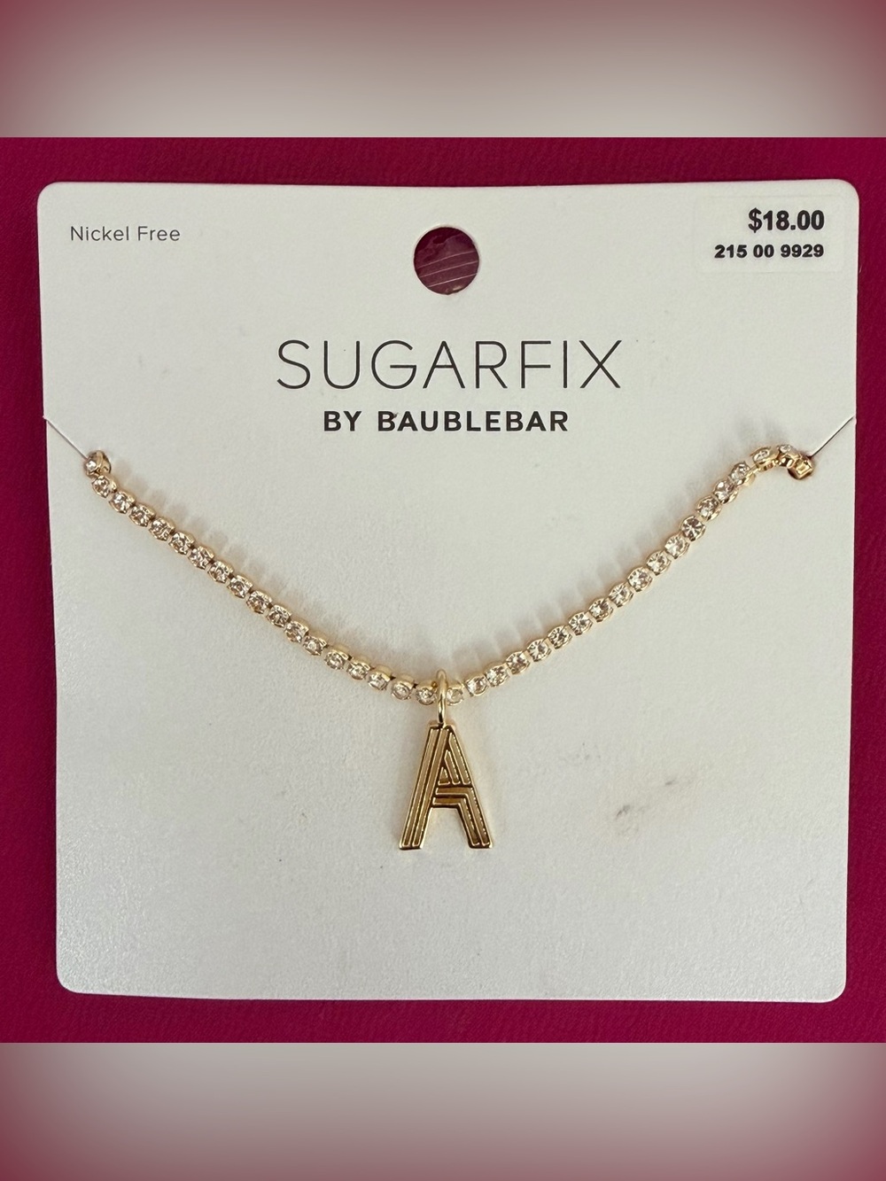 BaubleBar Gold Tone Nickel Free Initial ‘A’ Faux Tennis 18” Necklace w/3” Exten.